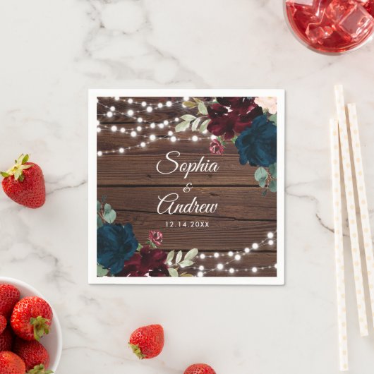 Marsala & Navy Rustiek Hout Bruiloft Servetten (Insitu)