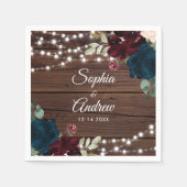 Marsala & Navy Rustiek Hout Bruiloft Servetten (Voorkant)