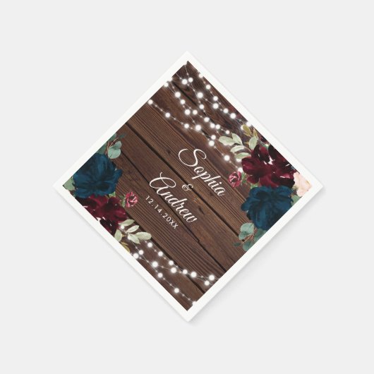 Marsala & Navy Rustiek Hout Bruiloft Servetten (Hoek)