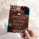 Marsala & Navy Rustiek Houten Afstudeerfeest Kaart