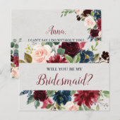 Marsala & Navy Wedding Floral Bridesmaid Voorstel Briefkaart (Voorkant / Achterkant)