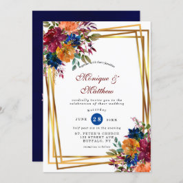 Marsala Oranje Floral Geometric Wedding Kaart