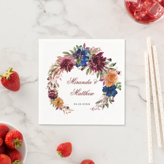 Marsala Oranje Floral Geometric Wedding Servet (Insitu)