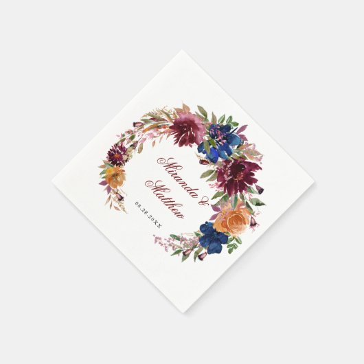 Marsala Oranje Floral Geometric Wedding Servet (Hoek)