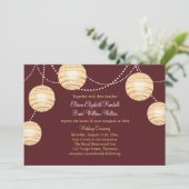 Marsala Party Lantern Wedding Invitation Kaart (Staand voorkant)