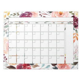 Marsala Peach Floral Monthly Planner Agenda Notitieblok