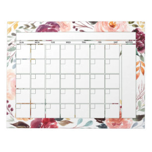 Marsala Peach Floral Monthly Planner Agenda Notitieblok