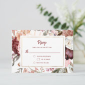 Marsala Peach Terracotta Pink Floral RSVP (Staand voorkant)