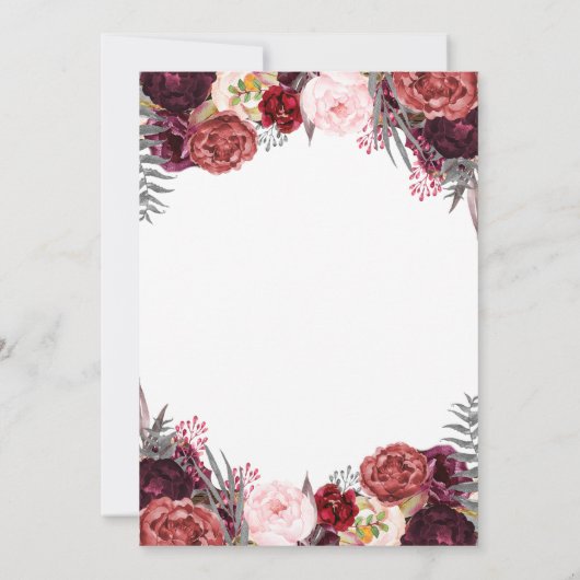 Marsala Peony Boho Engagement Party Uitnodigingen (Achterkant)