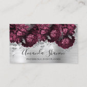 Marsala Peony Flowers Silver Logo Event Planner Visitekaartje (Voorkant)