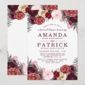 Marsala Peony Herfst repetitie diner uitnodigingen (Voorkant / Achterkant)