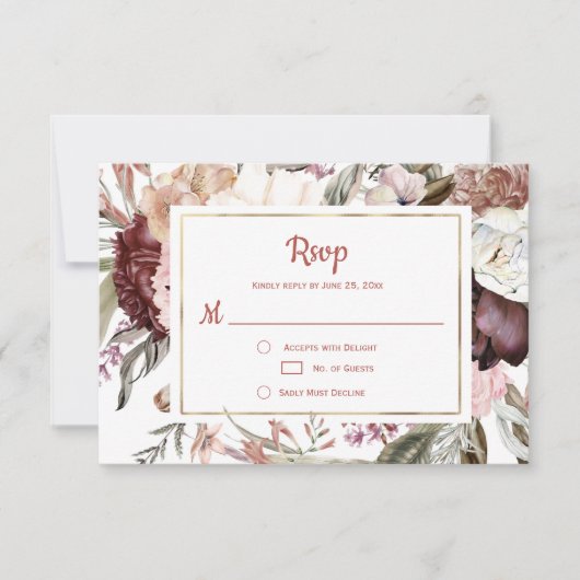 Marsala Perzik Terracotta Roze Bloem RSVP (Voorkant)