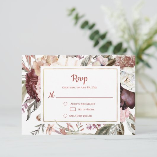 Marsala Perzik Terracotta Roze Bloem RSVP (Staand voorkant)