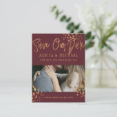 Marsala PHOTO Faux Metal Gold Folie Typografie Save The Date (Staand voorkant)