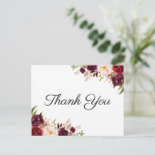 Marsala & Pink Bloemenbruiloft Dank u Briefkaarten (Staand voorkant)