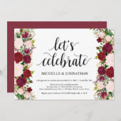 Marsala pink floral wedding Elopement Reception Kaart (Voorkant / Achterkant)
