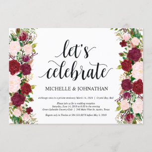 Marsala pink floral wedding Elopement Reception Kaart