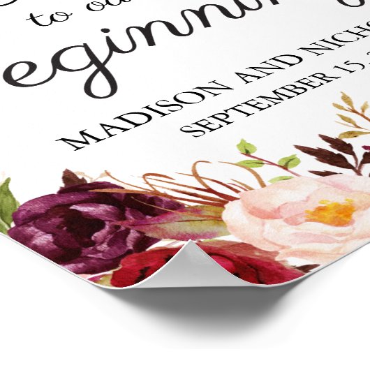 Marsala Pink Floral Welkom bij ons beginteken Poster (Hoek)