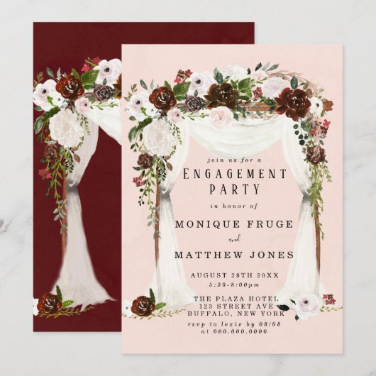 Marsala Pink Floral White Canopy Engagement Party Kaart (Voorkant / Achterkant)