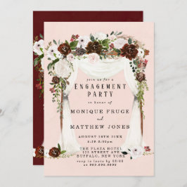 Marsala Pink Floral White Canopy Engagement Party Kaart