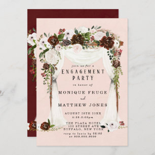 Marsala Pink Floral White Canopy Engagement Party Kaart