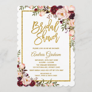 Marsala Pink Gold Floral Vrijgezellenfeest Invite Kaart