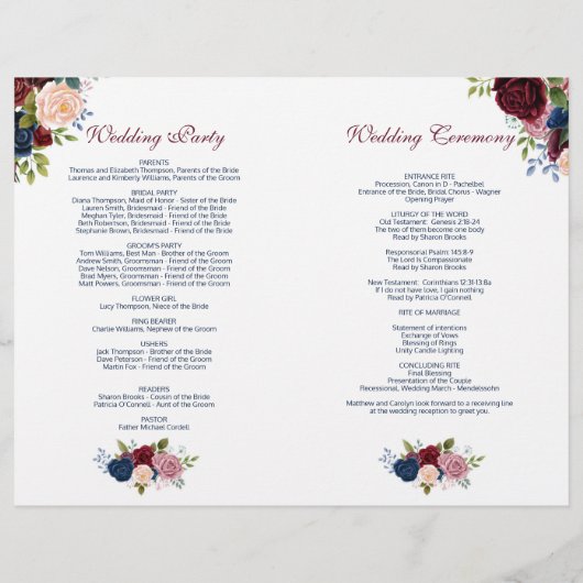 Marsala Pink Navy Blooming Flowers (Achterkant)