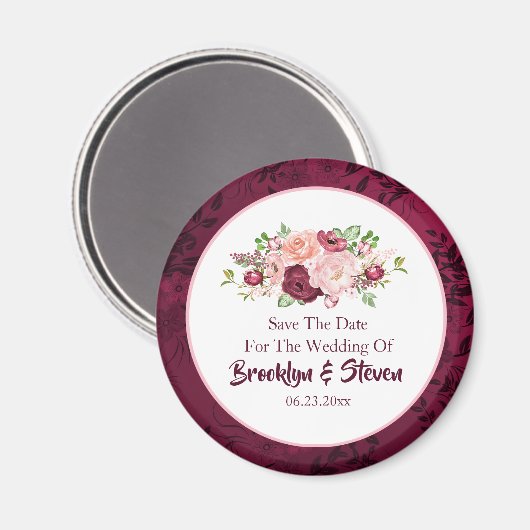 Marsala & Pink Peony Save the Date Magneet (Voorkant / Achterkant)