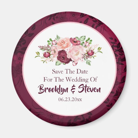Marsala & Pink Peony Save the Date Magneet (Voorkant)