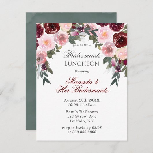 Marsala Pink schilderde pony Bridesmaids Luncheon  Kaart (Voorkant / Achterkant)