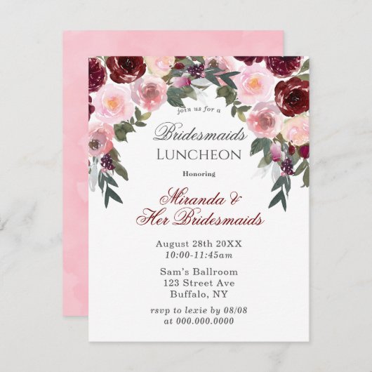 Marsala Pink schilderde pony Bridesmaids Luncheon Kaart (Voorkant / Achterkant)