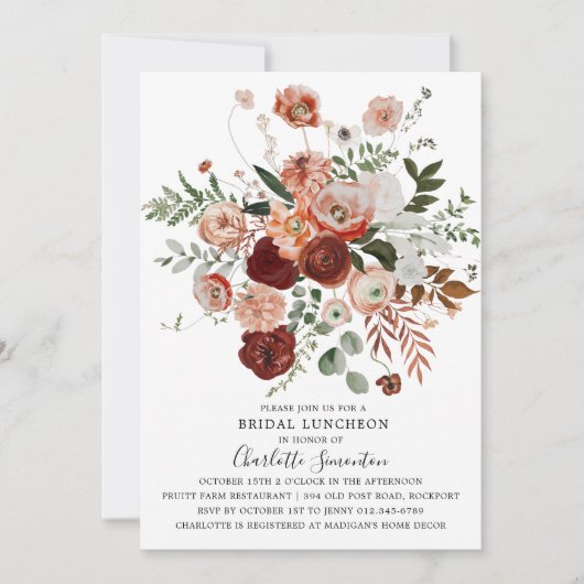 Marsala Pink Terracotta Floral Bridal Luncheon Kaart (Voorkant)