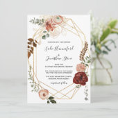 Marsala Pink Terracotta Floral Geometric Wedding I Kaart (Staand voorkant)