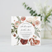 Marsala Pink Terracotta Oranje Floral Wedding IV Kaart (Staand voorkant)