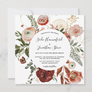 Marsala Pink Terracotta Oranje Floral Wedding IV Kaart
