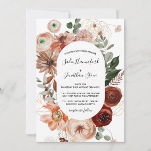 Marsala Pink Terracotta Oranje Floral Wedding Kaart