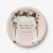 Marsala Pink Waterverf Floral Canopy Wedding Papieren Bordje (Voorkant)