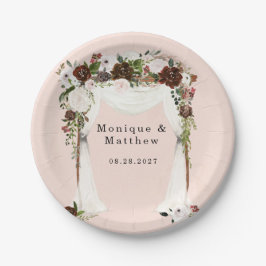 Marsala Pink Waterverf Floral Canopy Wedding Papieren Bordje