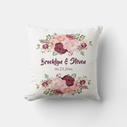 Marsala & Pink Waterverf Peony Wedding-1 Kussen (Voorkant)