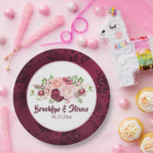 Marsala & Pink Waterverf Peony Wedding-1 Papieren Bordje (Feest)