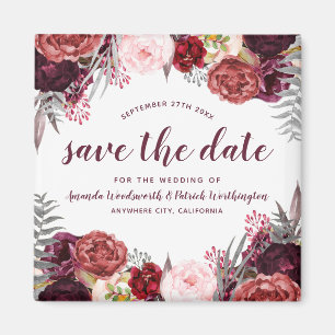 Marsala Pioen Herfst Bruiloft Save the Date Magnet