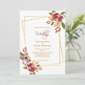 Marsala Plum Rozen Floral Wedding Kaart (Staand voorkant)