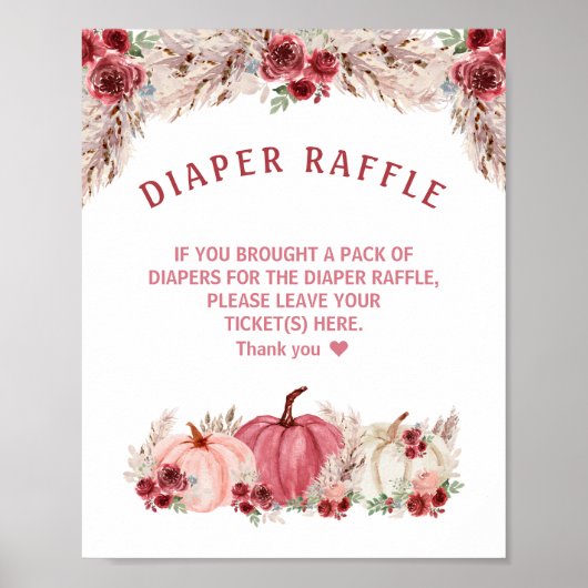 Marsala Pompoen Baby shower Luier Raffle Teken Poster (Voorkant)