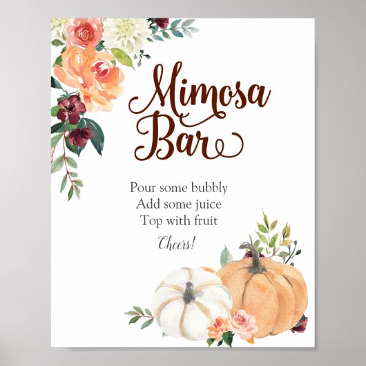Marsala Pumpkin Floral Mimosa Bar Sign Poster (Voorkant)