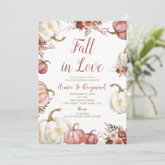 Marsala Pumpkin Herfst In Love Paar Douche Kaart (Staand voorkant)