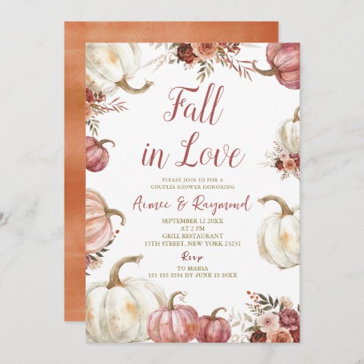 Marsala Pumpkin Herfst In Love Paar Douche Kaart (Voorkant / Achterkant)