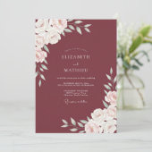 Marsala Ranunculus Stofachtige Eucalyptus Bruiloft Kaart (Staand voorkant)