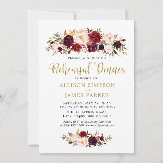 Marsala Red Autumn Gold repetitie Diner Kaart (Voorkant)