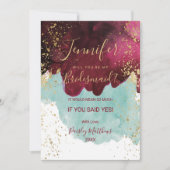 Marsala Red Blauwgroen Waterverf Gold Splash Bride Kaart (Voorkant)