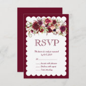 Marsala Red Bourgondië Floral Boho Bruiloft RSVP K (Voorkant / Achterkant)